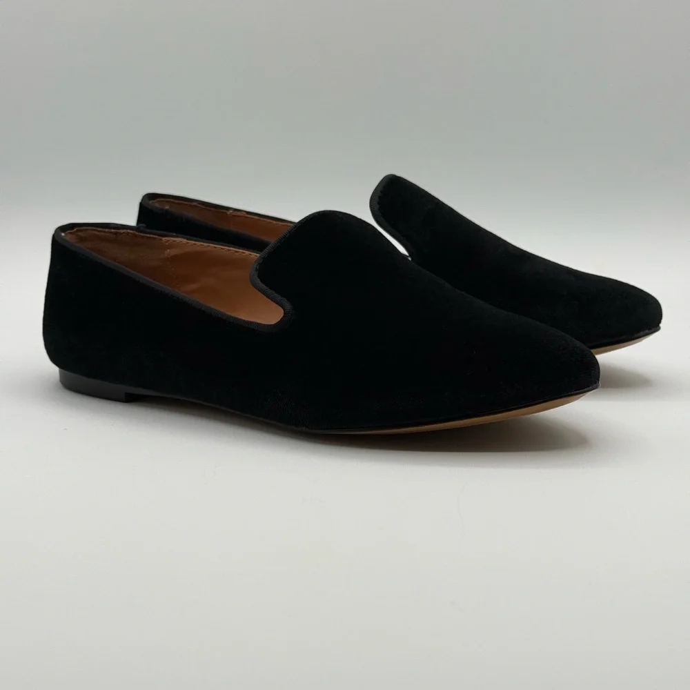 J. Crew Classic Black Velvet Slip-On Loafers – Elegant Minimalist Dress Flats - Picture 12 of 16